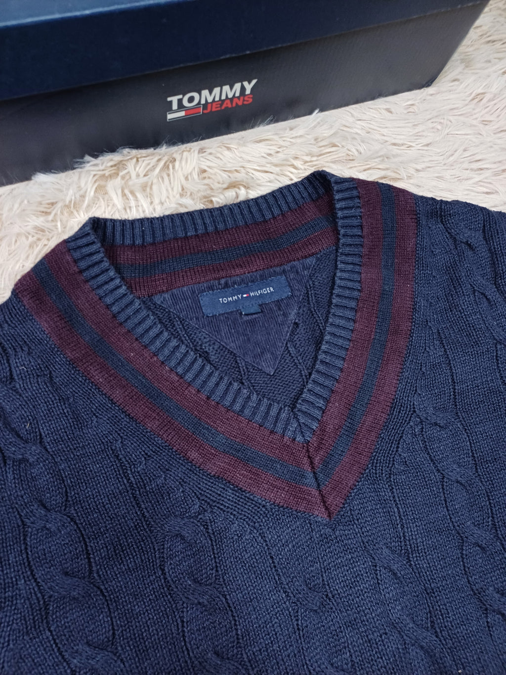 Pull marine Torsadé - Tommy Hilfiger - Taille M