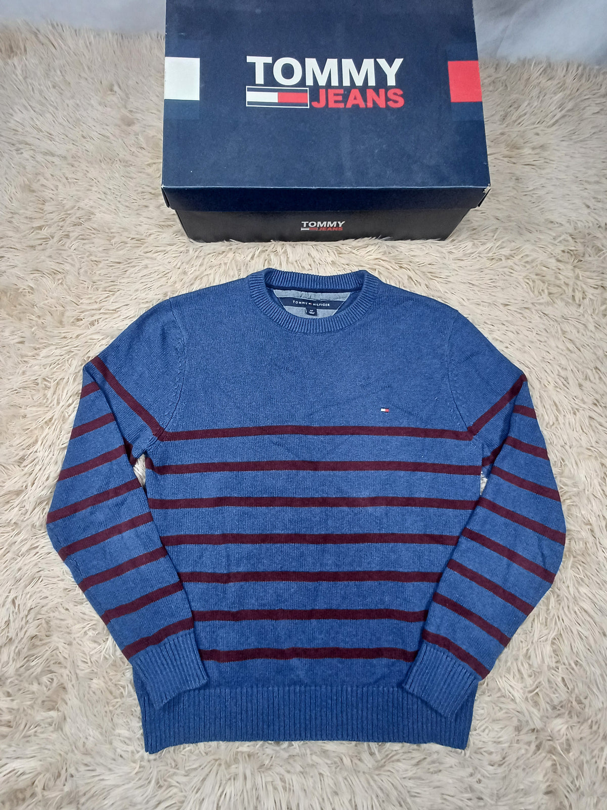 Pull Bleu rayé Bordeau - Tommy Hilfiger - Taille S