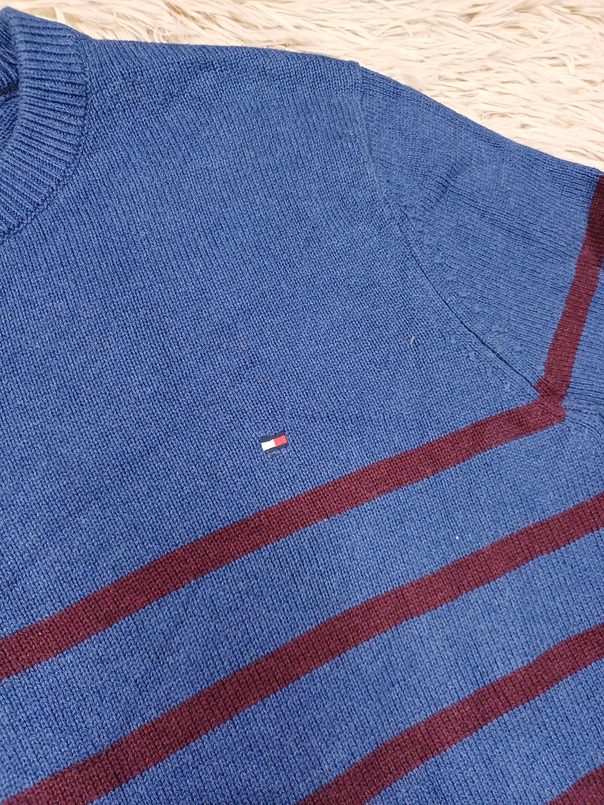 Pull Bleu rayé Bordeau - Tommy Hilfiger - Taille S
