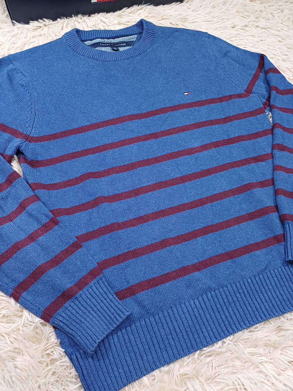 Pull Bleu rayé Bordeau - Tommy Hilfiger - Taille S