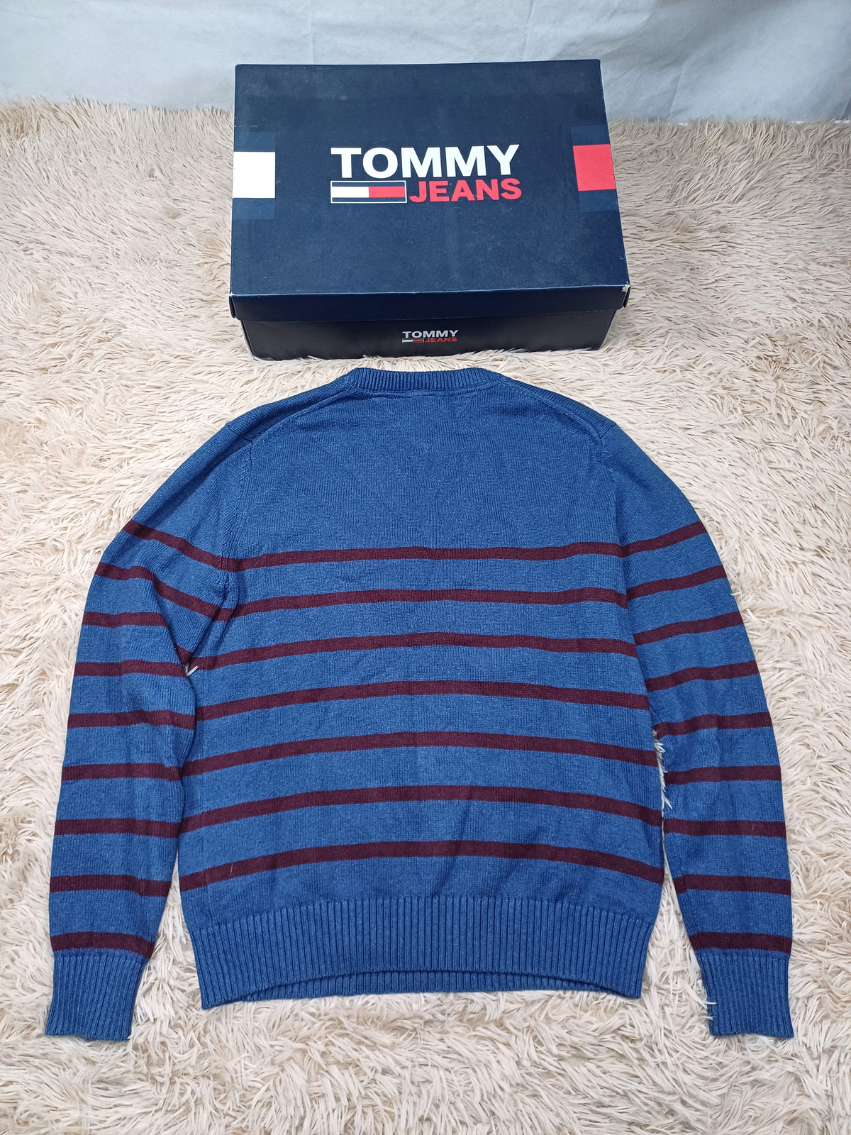 Pull Bleu rayé Bordeau - Tommy Hilfiger - Taille S