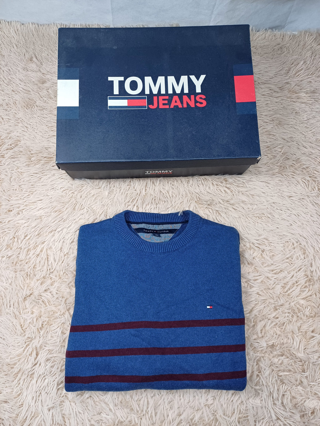 Pull Bleu rayé Bordeau - Tommy Hilfiger - Taille S