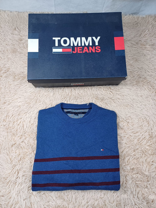 Pull Bleu rayé Bordeau - Tommy Hilfiger - Taille S