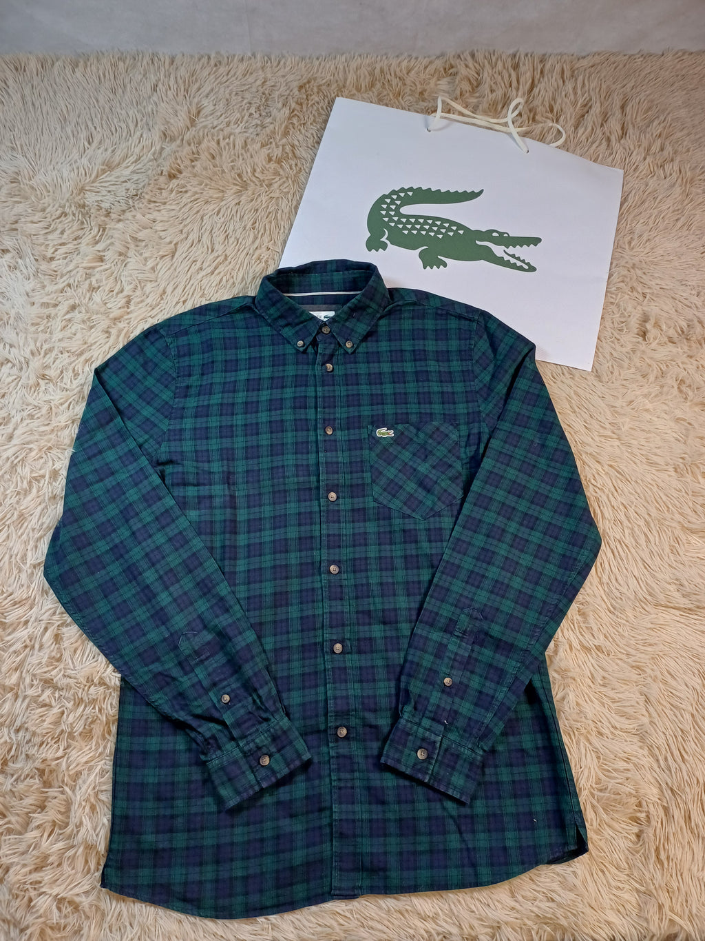Chemise Lacoste à motif damier bleu et vert - Taille  M  Regular Fit
