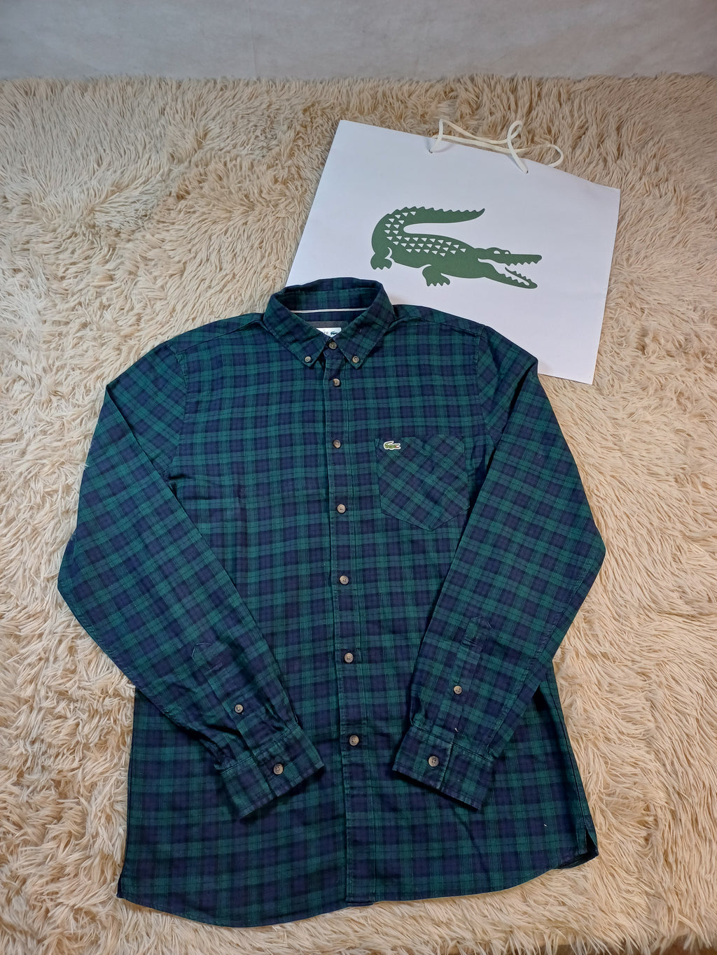 Chemise Lacoste à motif damier bleu et vert - Taille  M  Regular Fit