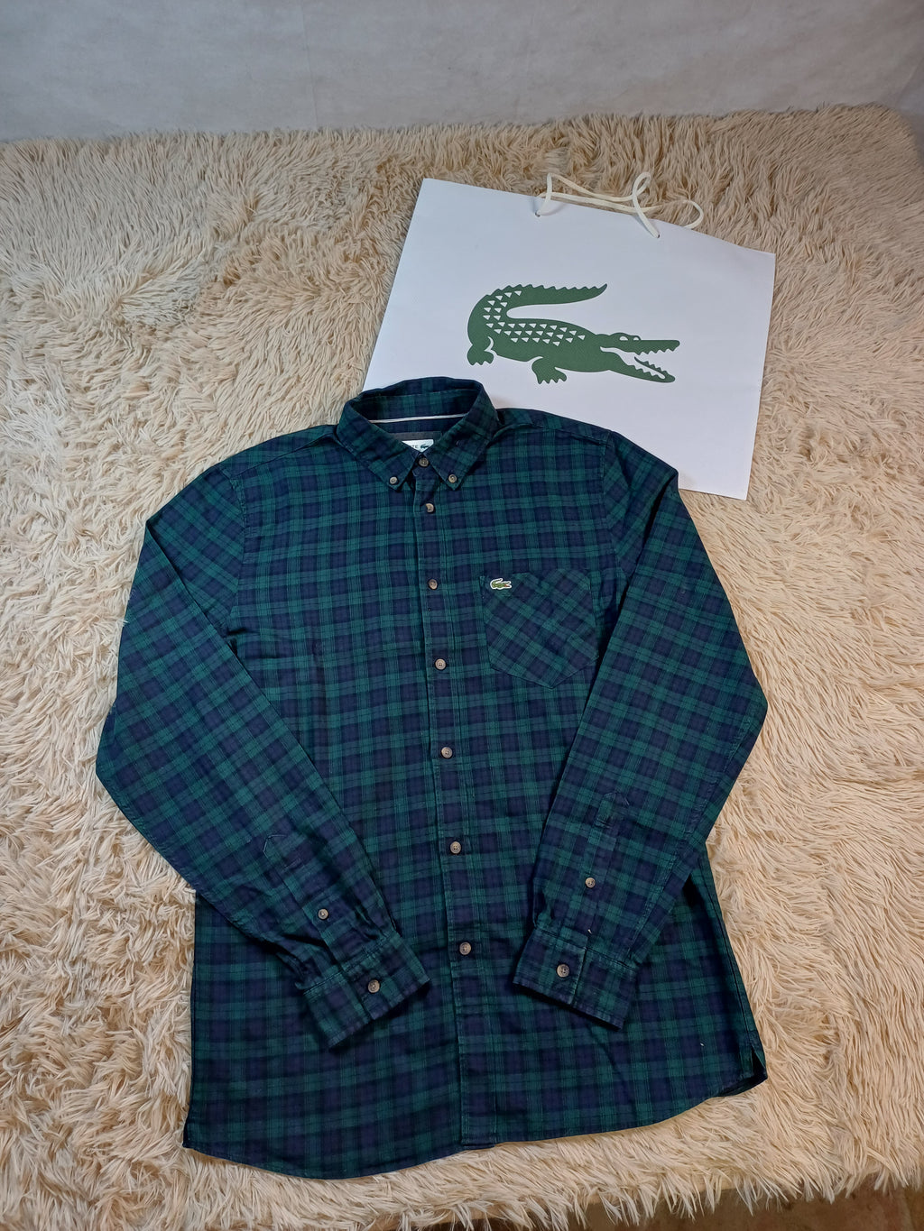 Chemise Lacoste à motif damier bleu et vert - Taille  M  Regular Fit