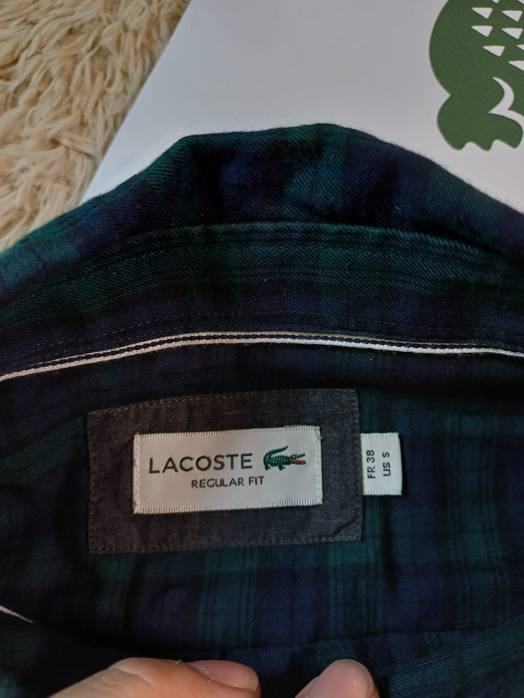 Chemise Lacoste à motif damier bleu et vert - Taille  M  Regular Fit