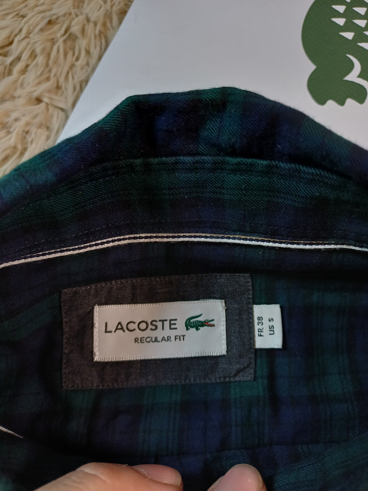 Chemise Lacoste à motif damier bleu et vert - Taille  M  Regular Fit
