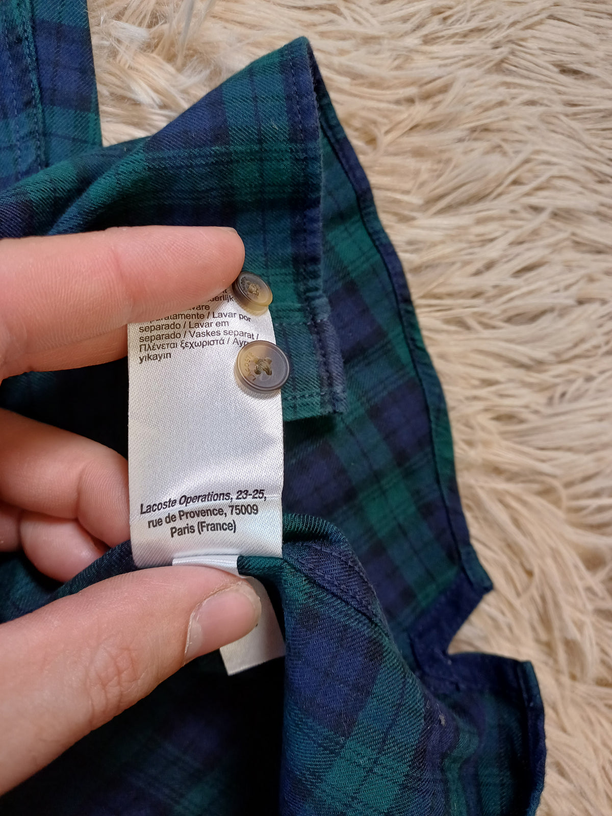Chemise Lacoste à motif damier bleu et vert - Taille  M  Regular Fit