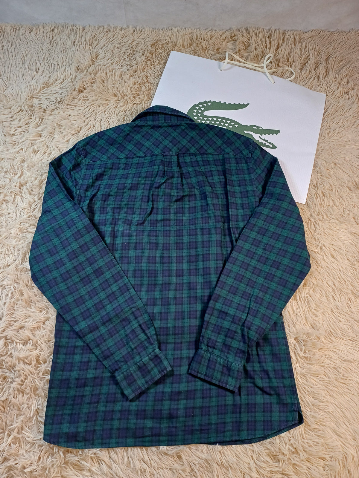 Chemise Lacoste à motif damier bleu et vert - Taille  M  Regular Fit