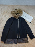 Manteau Sandro noir à capuche fourrure – Taille 38 / M