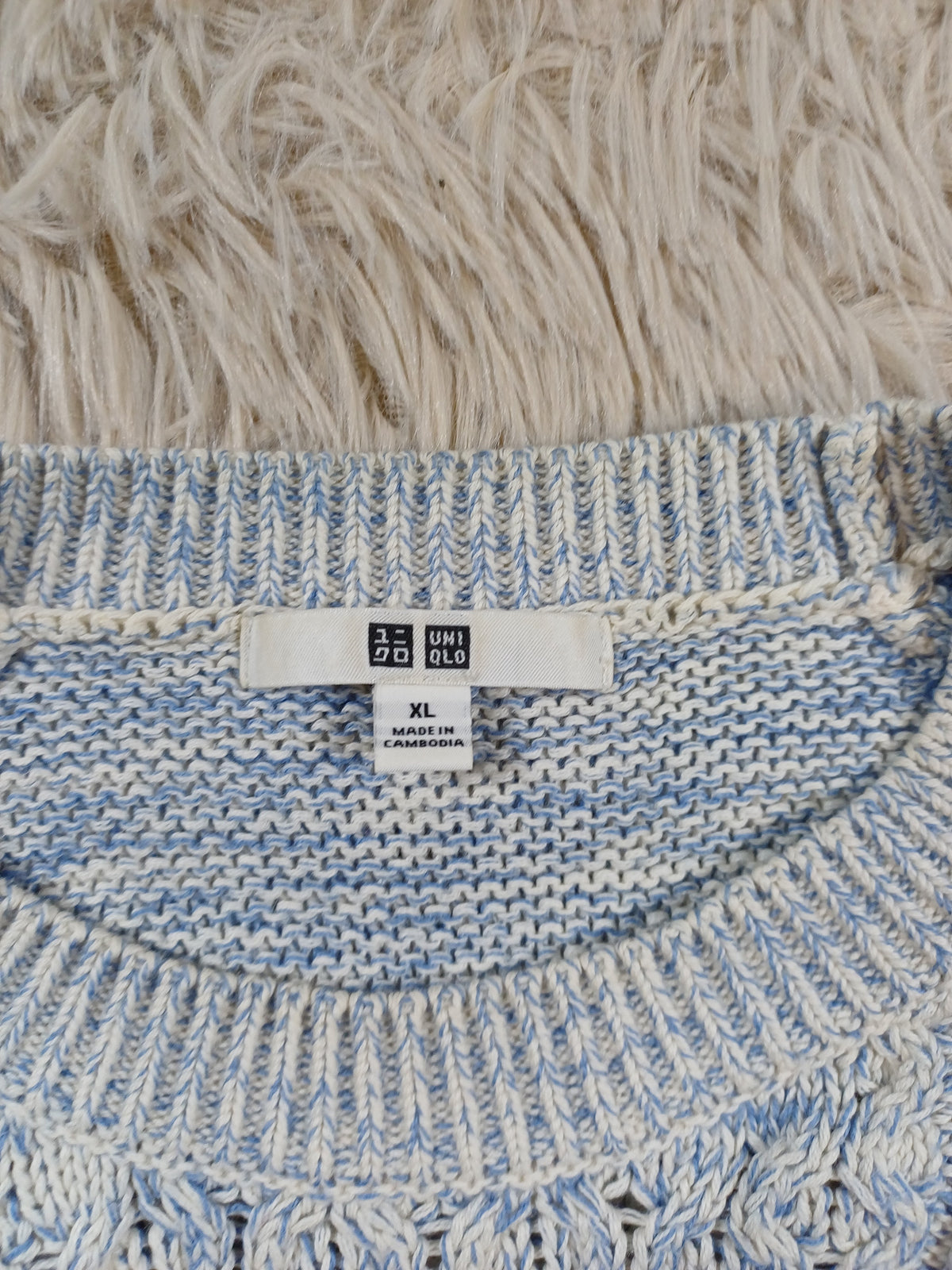 Uniqlo Pull tricot bleu clair et blanc – Taille XL Uniqlo