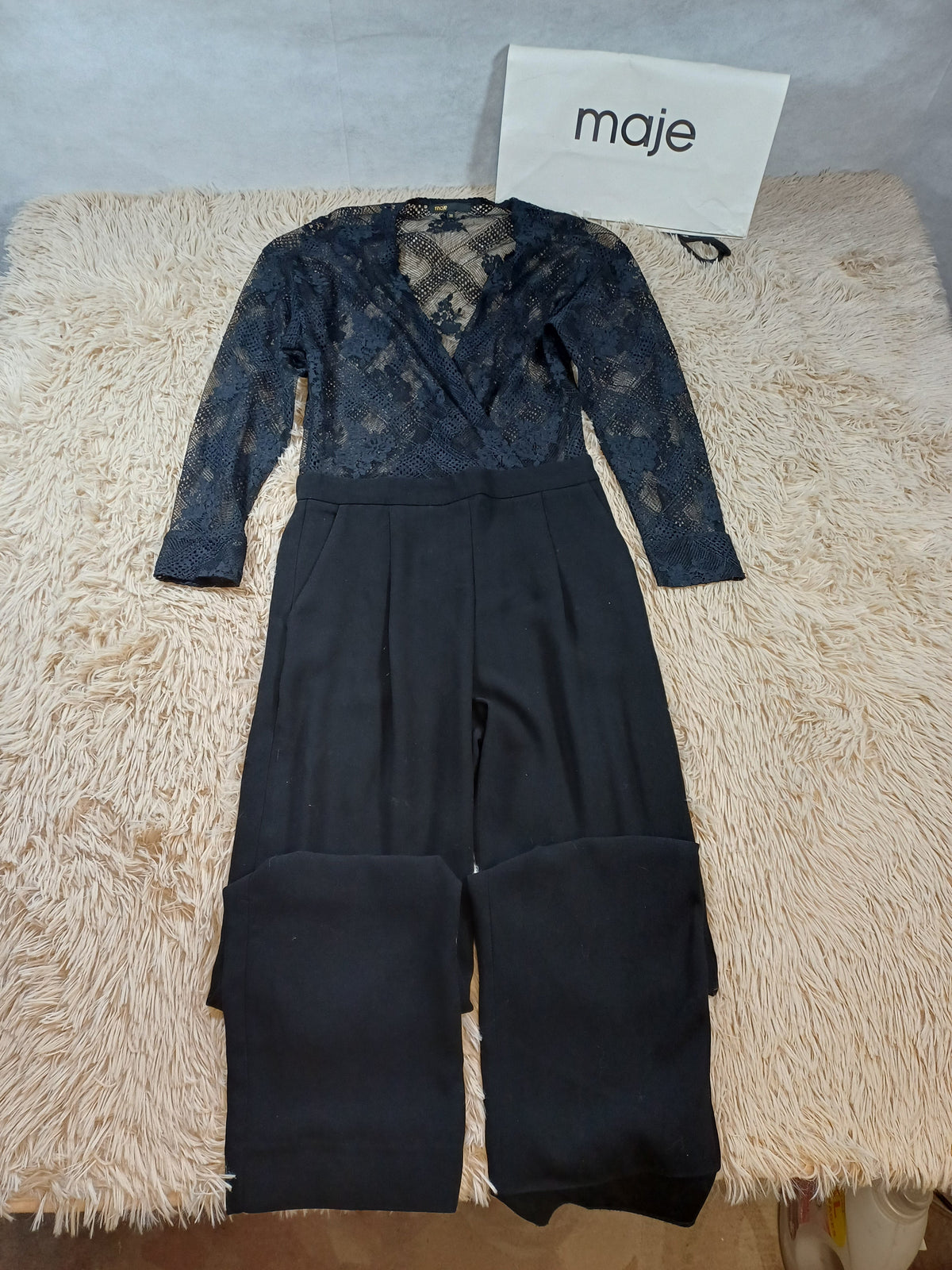 Combinaison noire Maje avec dentelle - Taille M Maje
