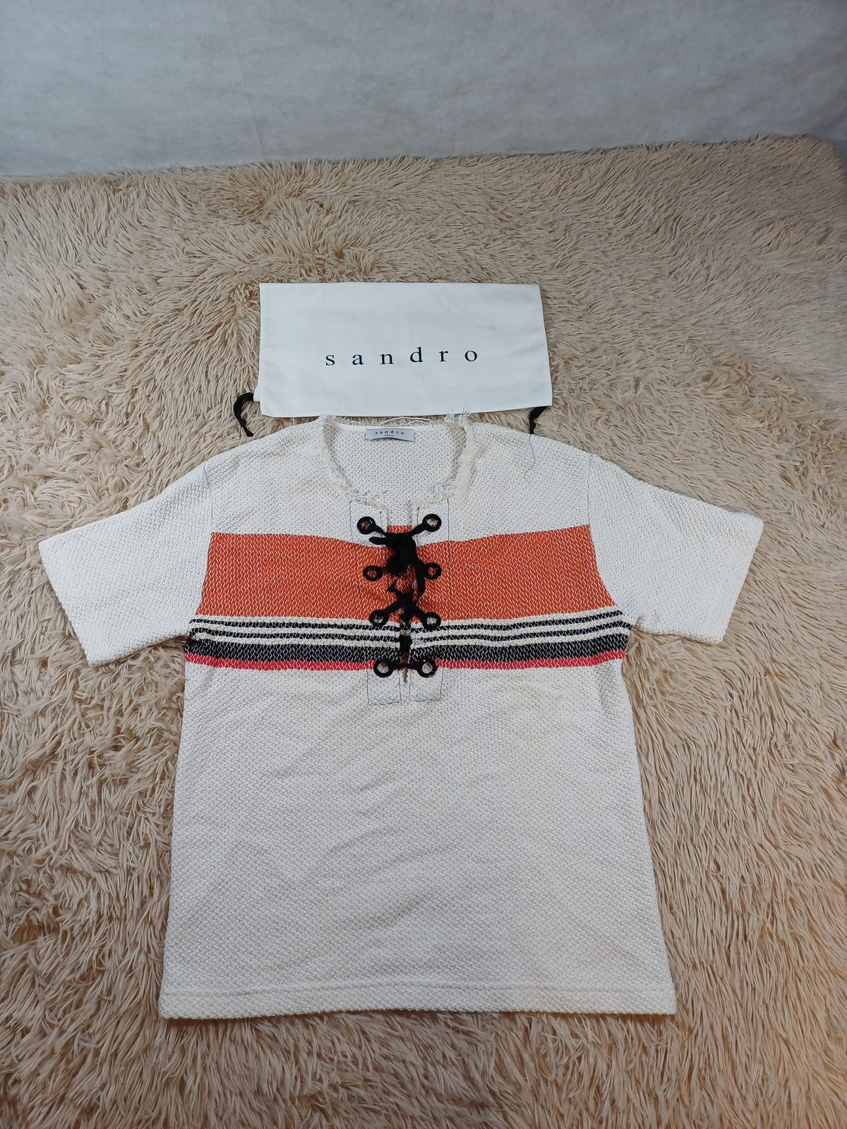 Tricot en laine Sandro écru et corail – M Sandro