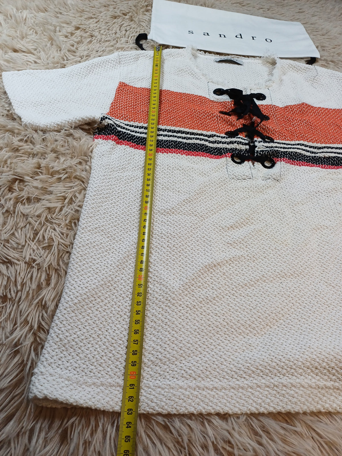 Tricot en laine Sandro écru et corail – M Sandro