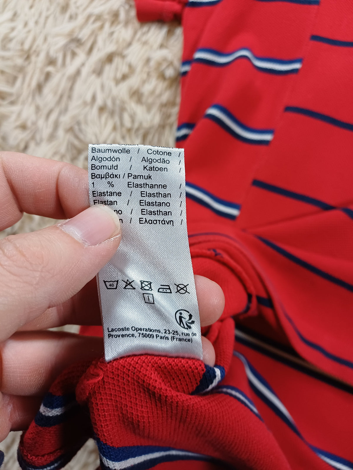 Polo rouge rayé Lacoste – taille 3 (S) Lacoste
