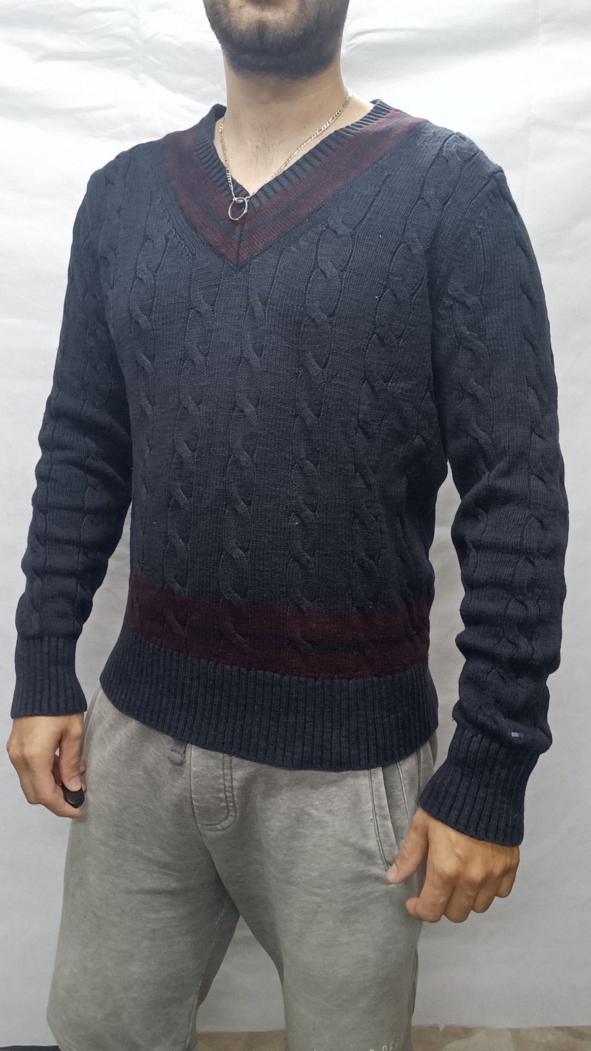 Pull marine Torsadé - Tommy Hilfiger - Taille M