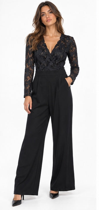 Combinaison noire Maje avec dentelle - Taille M Maje